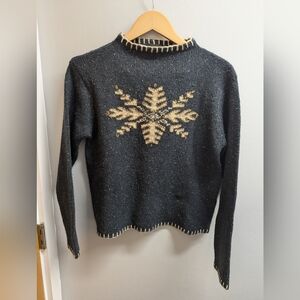 Woolrich Womens Sweater Wool Blend Size S Green Snowflake Winter Holiday